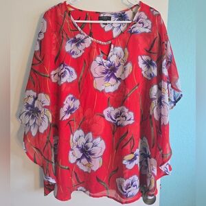 Cocomo Red Floral Relaxed Blouse Size 3X